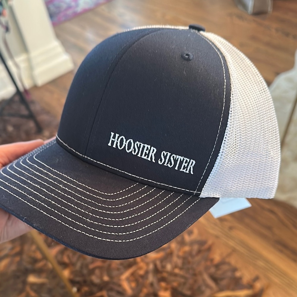 Hoosier Sister Navy and White Snap Back Trucker Hat